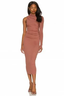 Camila Coelho Nami Midi Dress In Brick Mauve