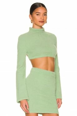 Camila Coelho Raquel Cropped Sweater In Light Green -CAMILA COELHO Shop COEL WK66 V3