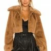 Camila Coelho Cleobella Cropped Faux Fur Jacket In Light Walnut