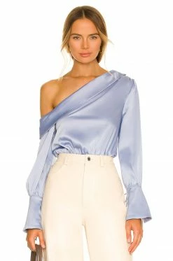 Camila Coelho Adriana Bodysuit In Dusty Blue